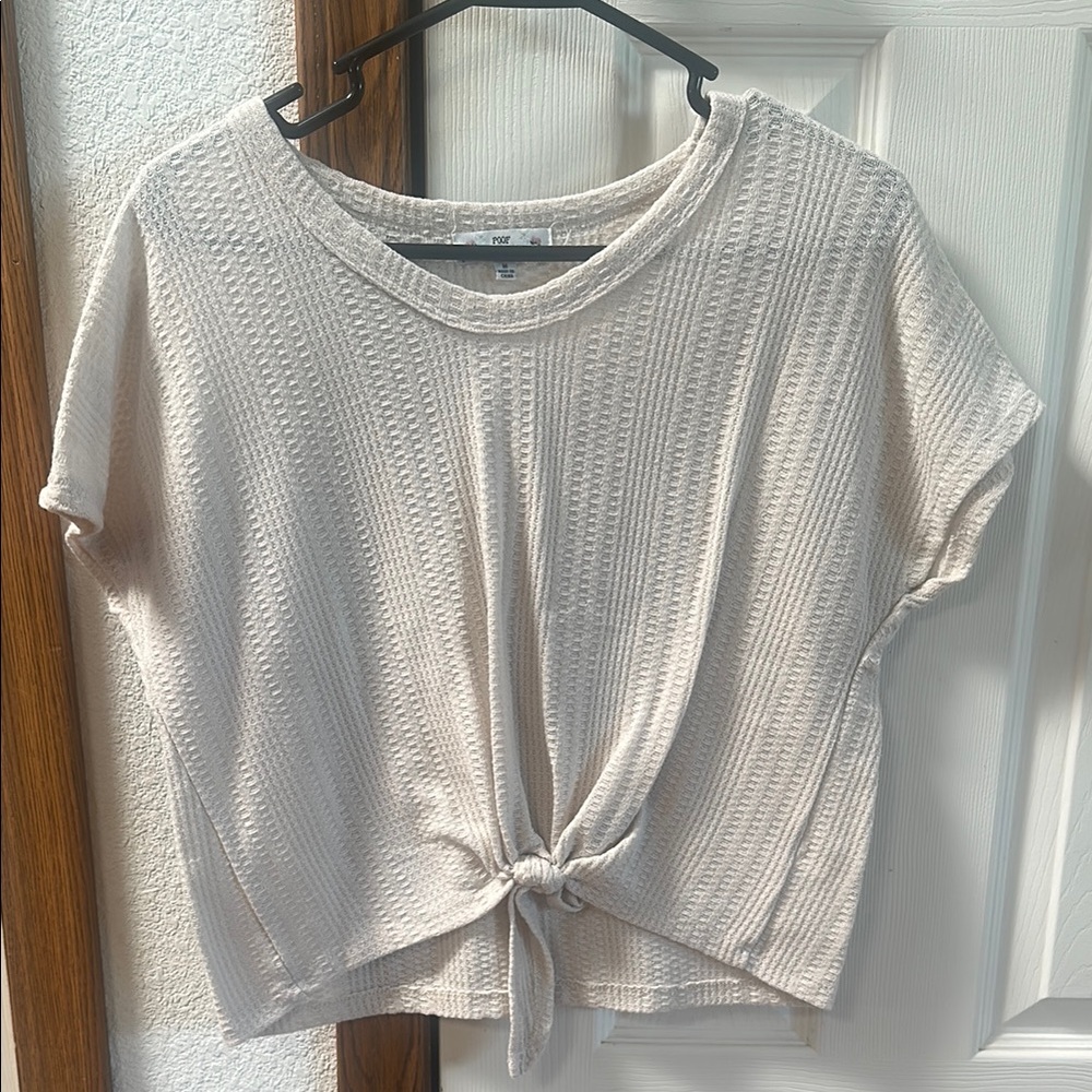 Women's Cream Textured Tie-Front Top